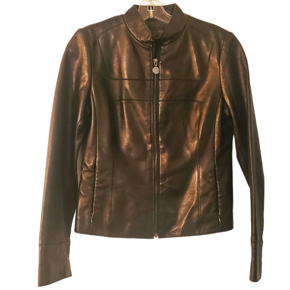 Calvin Klein Black Leather Jacket Small Unisex